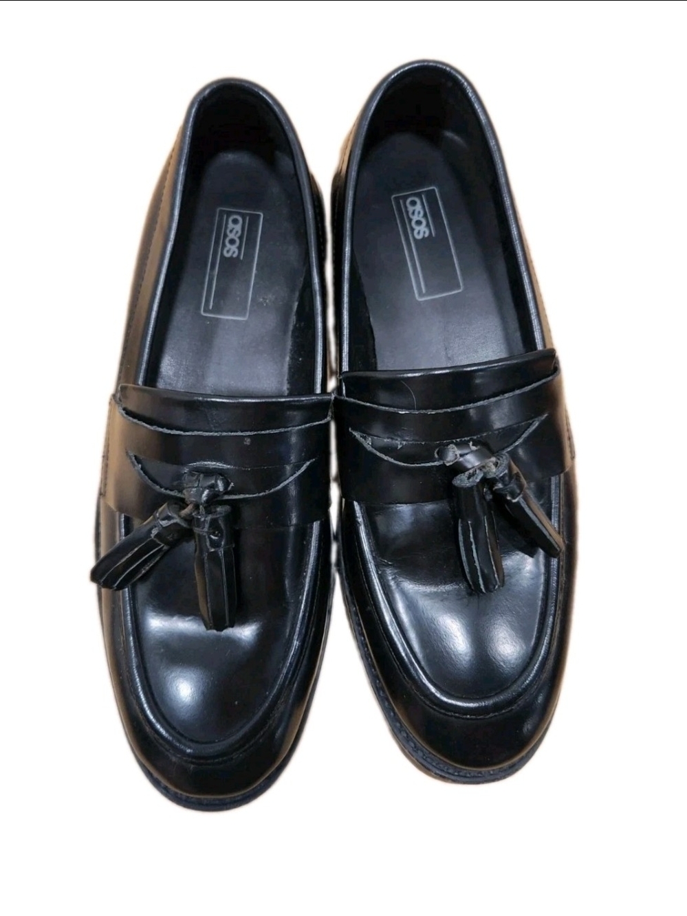 ASOS DESIGN Black Tassel Faux Leather  Loafers - Unisex: US Women 7, US Men 6